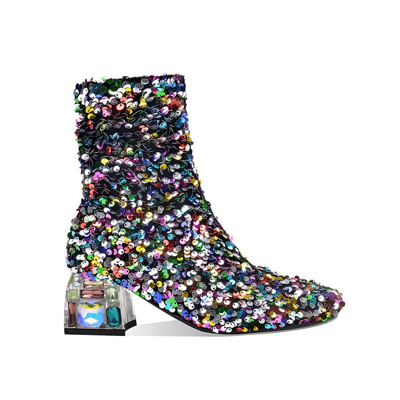 Bling Crystal Heel Ankle Boots
