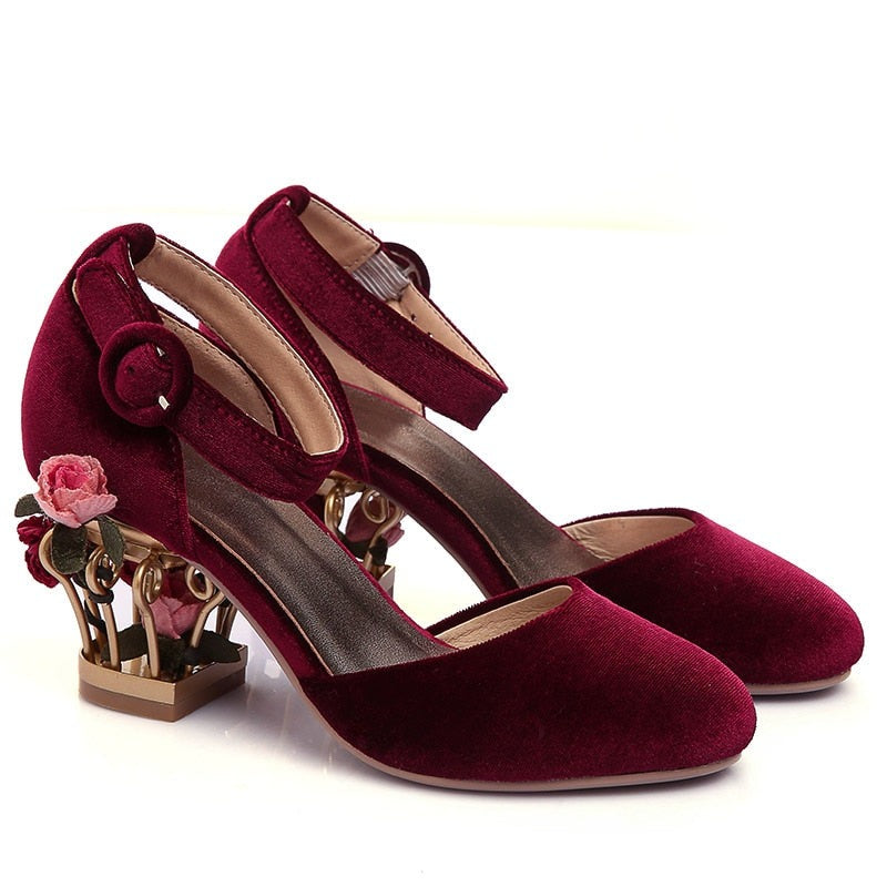 Velvet Birdcage Floral Heels