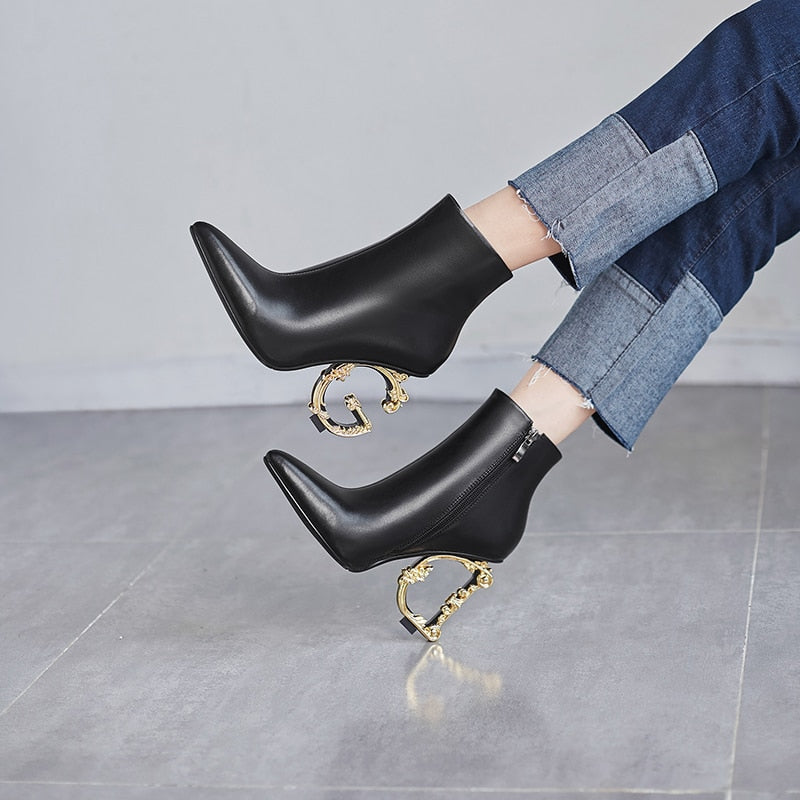 Genuine Leather Ankle Boots Letter Heels