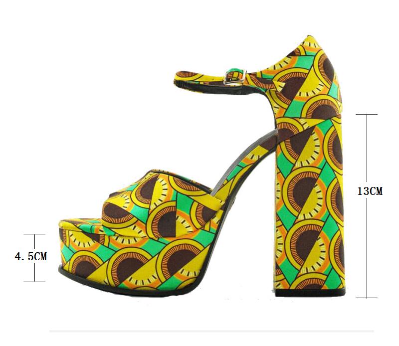 New Fashion Printing Buckle Sandals Women Chunky High Heels Women Party Platform Shoes Women Peep-Toe Sandalias de las mujeres