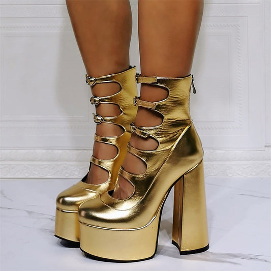 Platform Gold Mid-Calf Boots