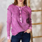 Zenana Washed Half Button Exposed Seam Waffle Top