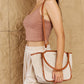 Fame Beach Chic Faux Leather Trim Tote Bag in Ochre