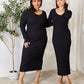 Culture Code Full Size Ribbed Long Sleeve Midi Slit Dress