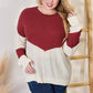 Hailey & Co Full Size Color Block Dropped Shoulder Knit Top