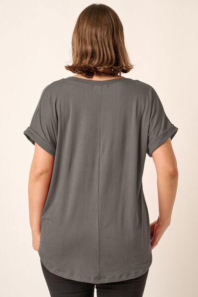 Mittoshop Full Size V-Neck Rolled Short Sleeve T-Shirt