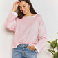 Double Take Contrast Detail Dropped Shoulder Knit Top