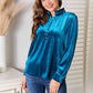 Double Take Notched Neck Buttoned Long Sleeve Blouse
