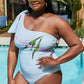 Marina West Swim Vacay Mode One Shoulder Swimsuit in Pastel Blue