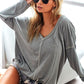 BiBi Contrast Stitching V-Neck Long Sleeve T-Shirt