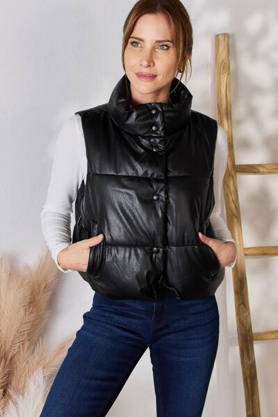 Love Tree Faux Leather Snap and Zip Closure Vest Coat