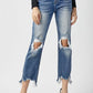 RISEN High Waist Distressed Frayed Hem Cropped Straight Jeans