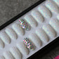 White Glitter Powder Stiletto Press on Nails Full Crystal Diamond Nails