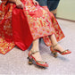 Jacquard Cloth Gem Floral Mary Janes Heels