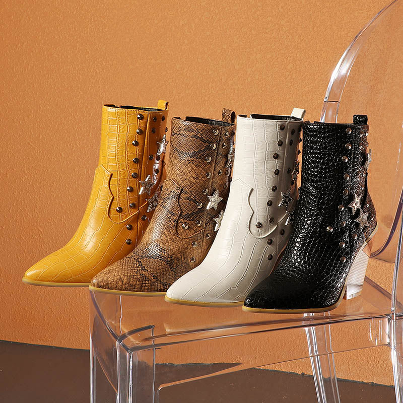 Wedge Heel Cowboy Ankle Boots