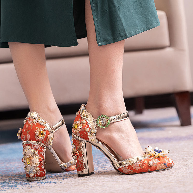 Embroidered Gem Heels