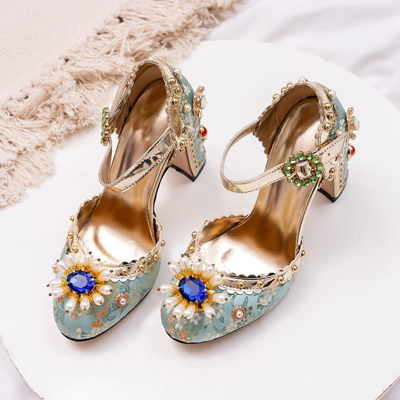 Embroidered Gem Heels