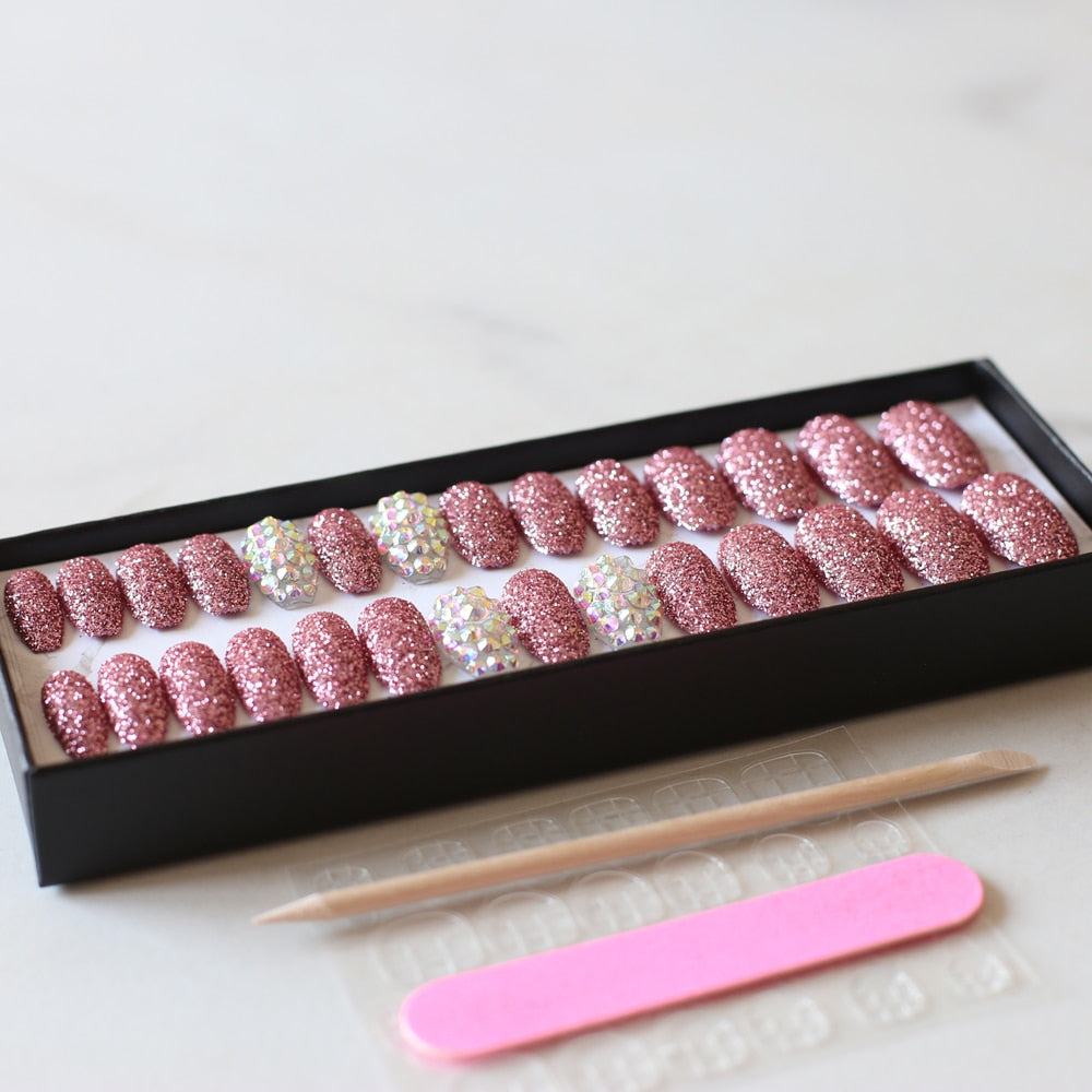 Handmade Crystal Glitter Full Set Press On Nails Box (Other Options)