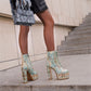 Crystal Silk Embroidery Platform Ankle Boots