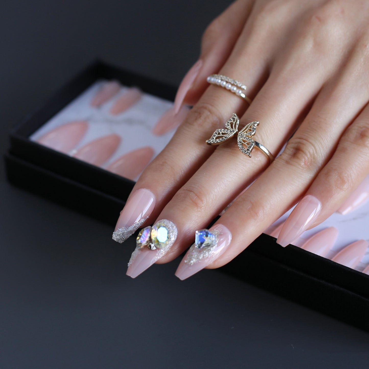 Luxury 3D Diamond Gel Ballet Press on Nails Box Handmade Acrylic Nails